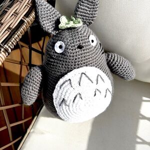Gray and White Handmade Crochet Totoro Plush Toy